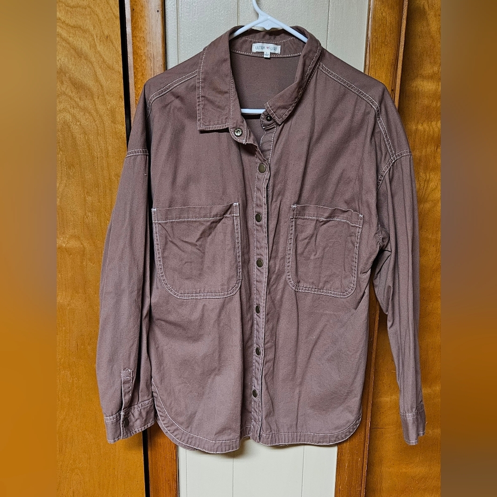 Ultra Flirt Men's Brown Button-Up Shirt Jacket